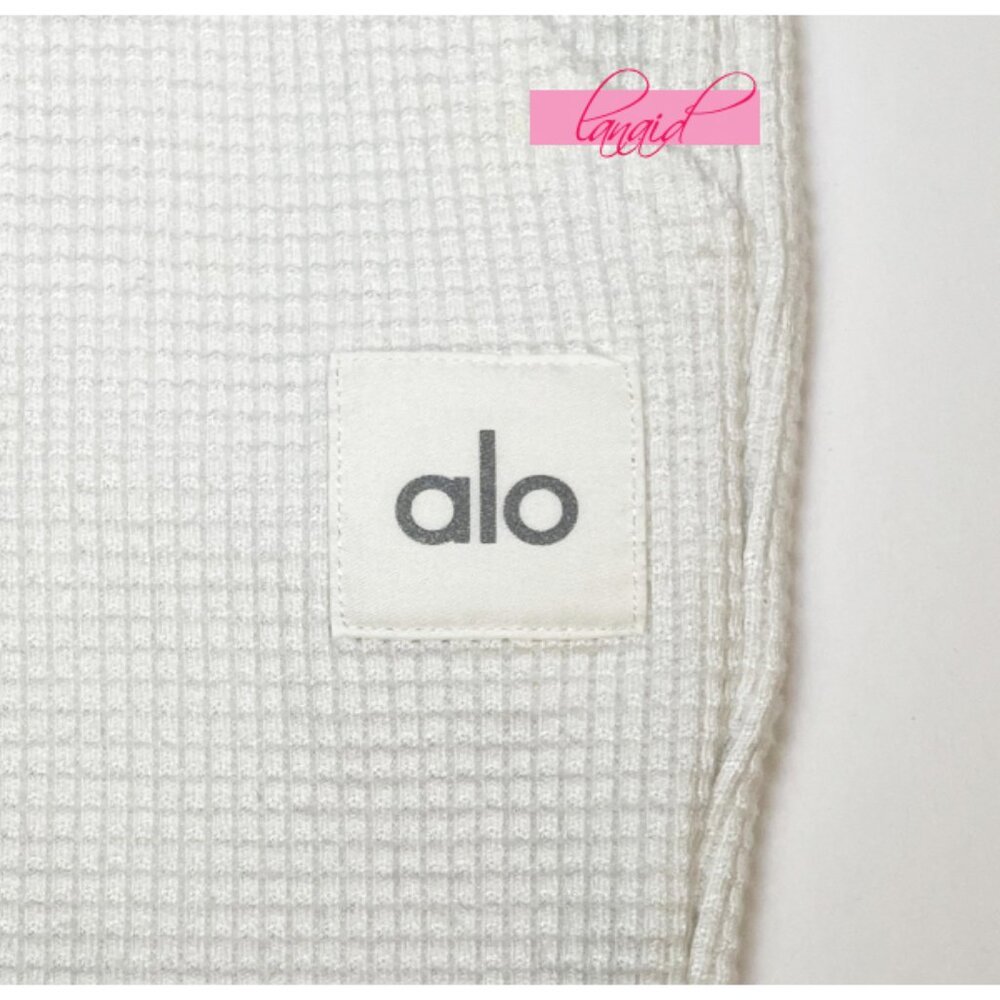 Alo Weekend Escape Joggers Ivory Waffle Thermal High-Rise Waist Cream Sweatpants - Picture 11 of 14